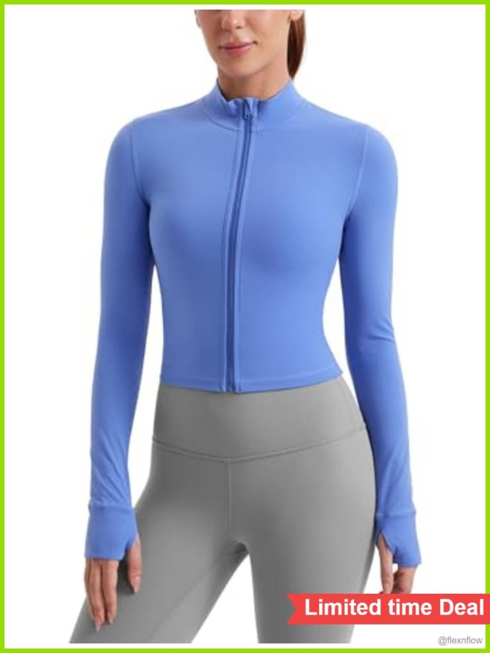 Butterluxe Cropped Athletic Jacket Mockneck Thumbholes Slim Fit Zip
